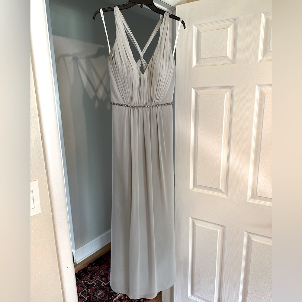 Gray Wonder by Jenny Packham dress, V-neck with embellished belt